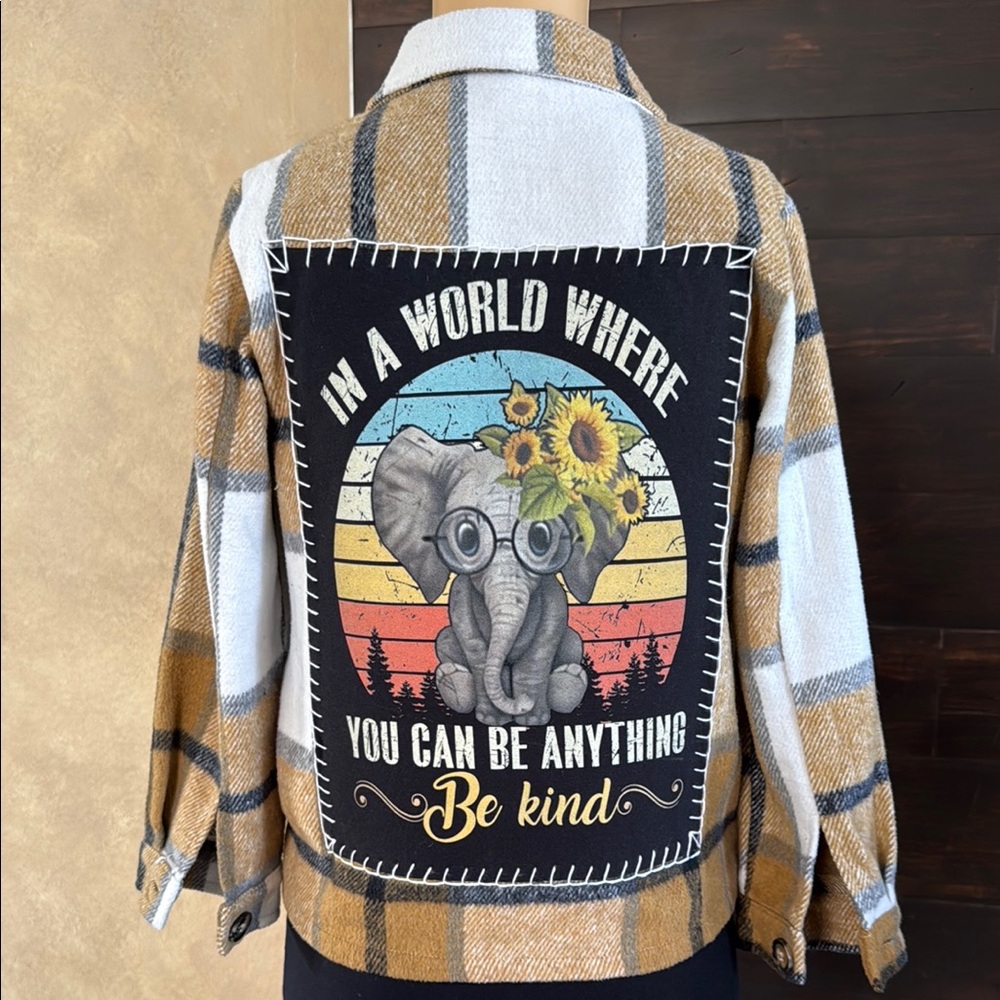 Be Kind Elephant Plaid Flannel Size Kid's L